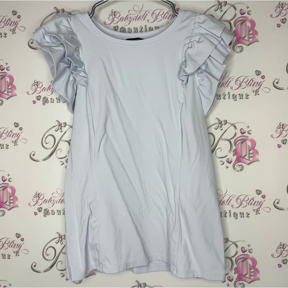 Rw&co top ruffle frill sleeves light baby blue soft pastel comfy shirt stretchy